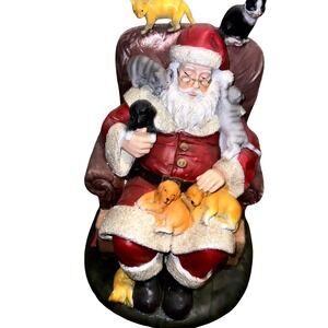 Vintage Raz Imports Christmas Napping Santa Clause With Cats Dogs 11"x9‎ Pets